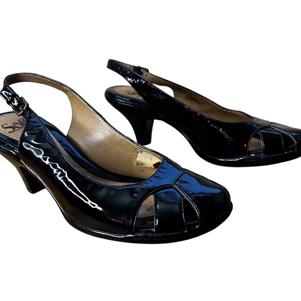 Söfft Black Patent Leather Slingback Peep-Toe Heels | Women’s 8M | Comfort
